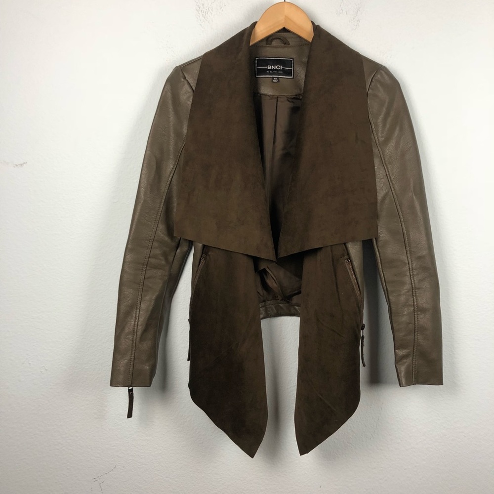 Blanc Noir taupe faux leather cascade front jacket